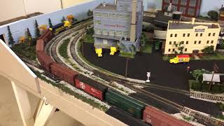 Three track 4 x 8 HO model railroad layout