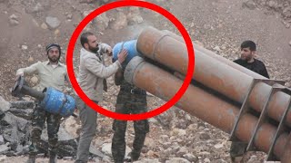 Syrian Rebels Testing Improvised Gas Tank Bomb Launcher - Caught on Camera