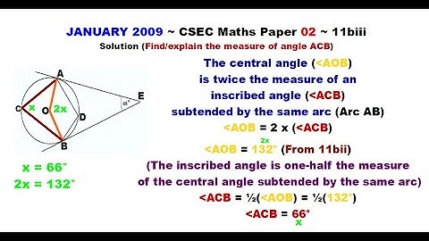 Paper2-CSEC-MATHS-379 ~ Circle Geometry & Central/Inscribed Angles ~ January 2009 Number 11biii