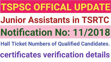 TSPSC OFFICIAL UPDATE REGARDING CERTIFICATES VERIFICATION || #JUNIOR ASSISTANTS IN TSRTC ||