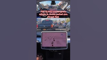 FSD 12.5.4.2 crosses green, adjusts to double parked cars. Target Test #teslafsd #fsdbeta #fsd