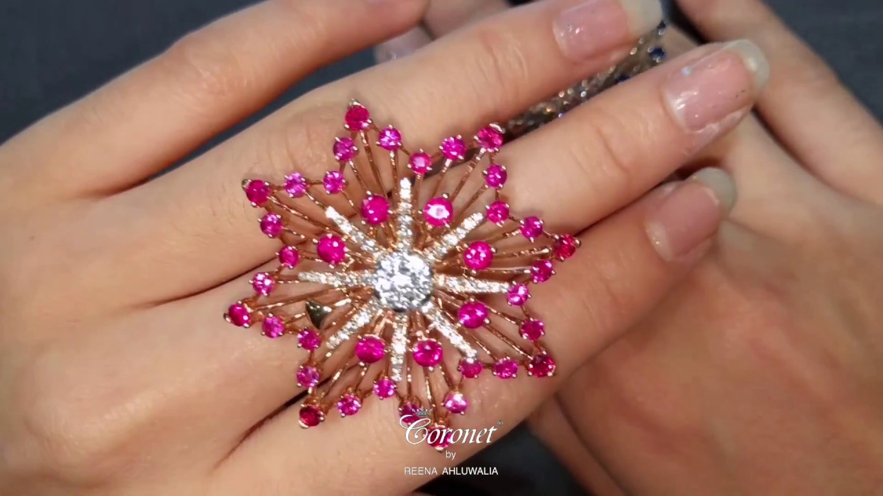 Rubies, Sapphires and Diamonds Spinning Rings - Coronet By Reena
