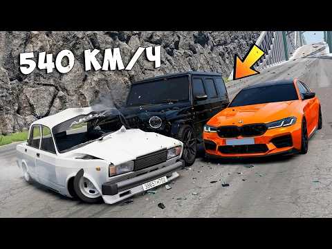 DOWNHILL NO BRAKES CHALLENGE IN NEW CARS AT MAX SPEED IN BEAMNG.DRIVE!