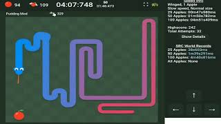 Winged Mode Google Snake World Record [4 Minutes 24 Seconds] (Slow, 1 Apple, Medium, 100 Fruit)