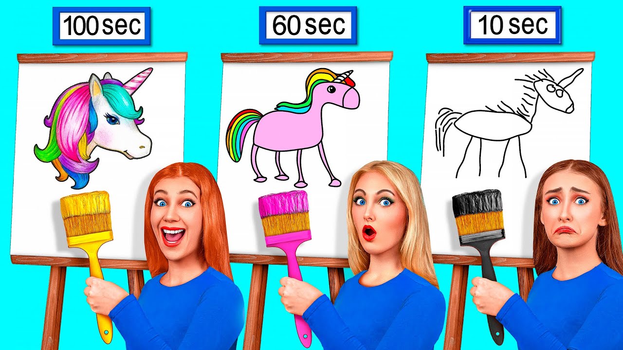10 Секунд vs 60 Секунд vs 100 Секунд Челлендж Рисунков | Сумасшедший Челлендж от Friendly DO