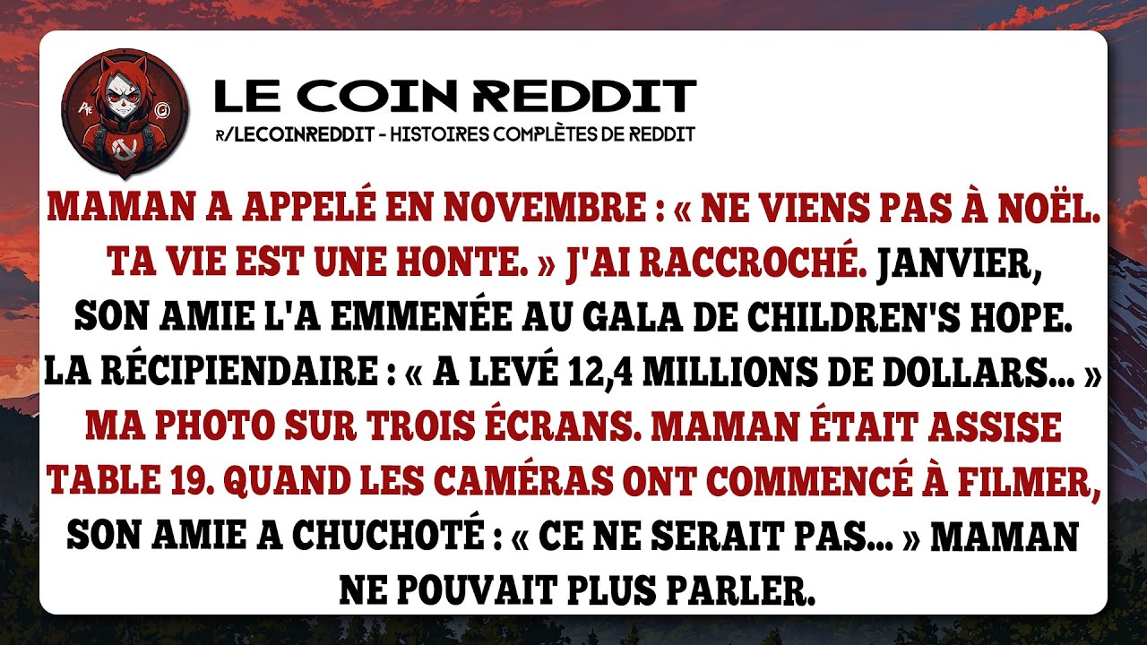 Maman a appelé en novembre : « ne viens pas à noël. Ta vie est une honte. » j'ai raccroché.
