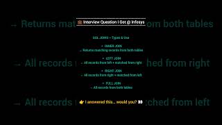 Interview Question I Got at Infosys 😳 | SQL Joins #SQL#SQLInterview#DataEngineer#TechJobs#Shorts