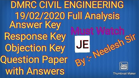 DMRC JE | CIVIL ENGINEERING | 19/02/2020 | Full Analysis of Answer Key | Response Key |Objection Key