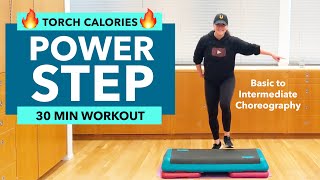 30 Minute Power Step Aerobics Workout #4. Torch Calories. Basic - Intermediate step skills.