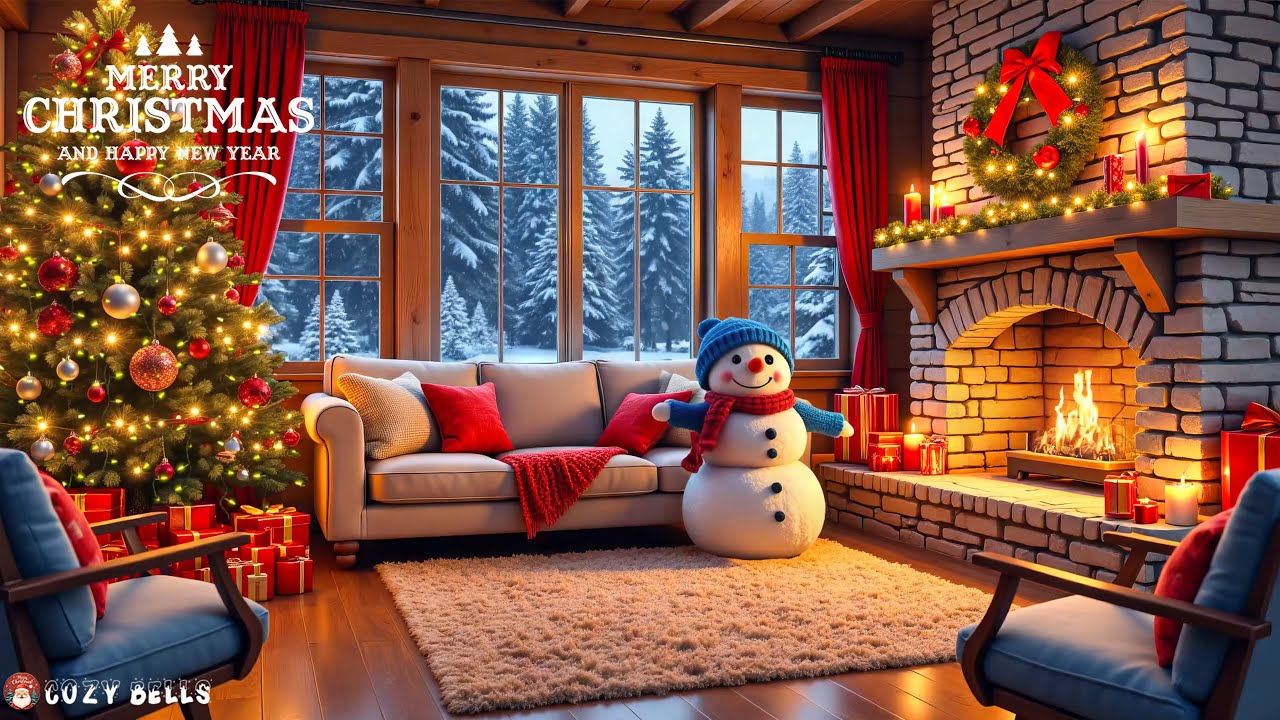 Cozy Christmas Fireplace Ambience ☃️Relaxing Christmas Music 🎁Christmas Fireplace Background Music