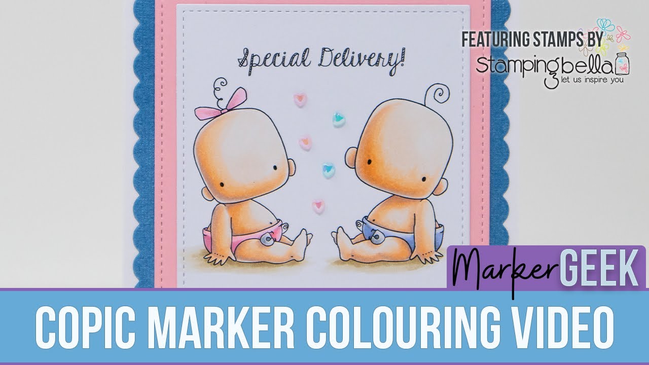 Copic Marker Colouring Stamping Bella Baby Boy & Girl rubber stamp set ...