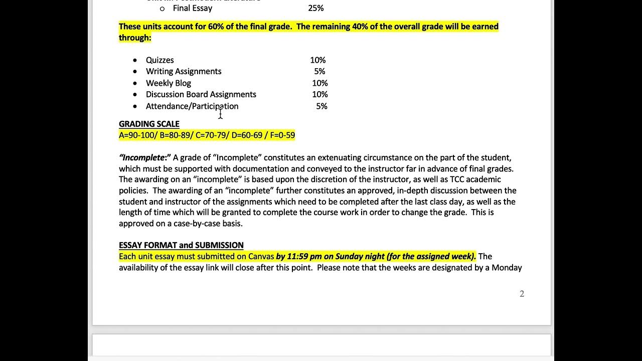 TCC Spring 2022 Syllabus & Course Calendar YouTube