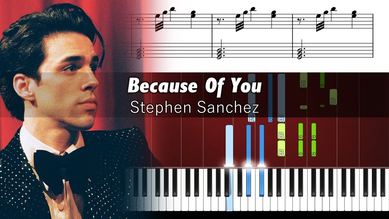 Stephen Sanchez - Because Of You - Accurate Piano Tutorial with Sheet Music