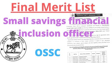 OSSC Small savings financial inclusion officer final merit list released now