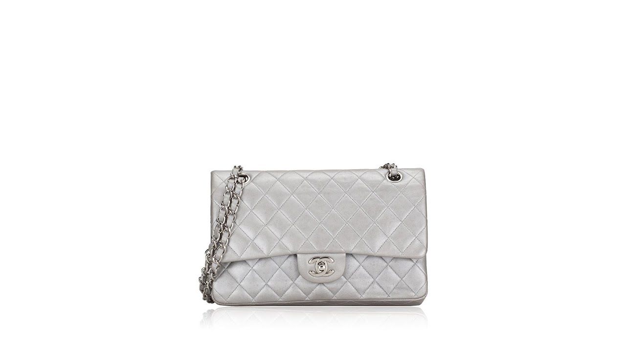 Chanel Metallic Lambskin Medium Classic Double Flap Bag Silver 