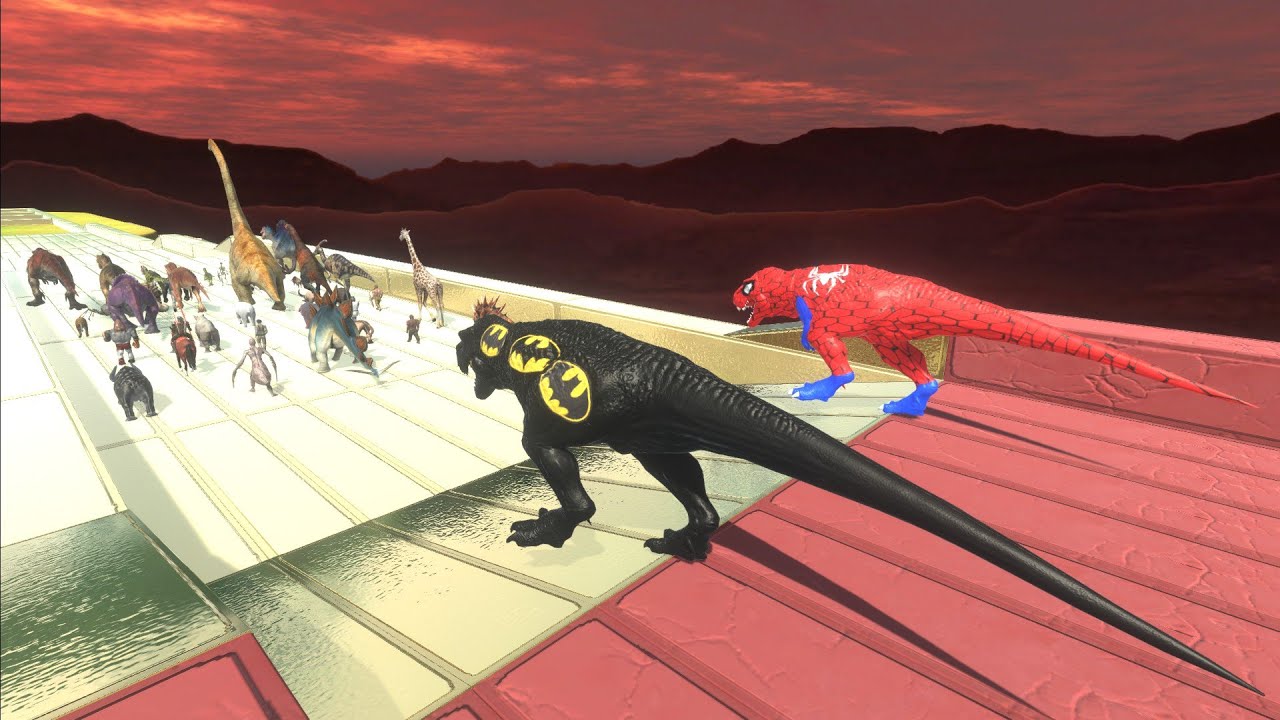 Escape from T-Rex Spiderman & T-Rex Batman - Animal Revolt Battle Simulator