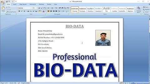 BIO-DATA in Microsoft Word | Resume for Job Application in Microsoft Word