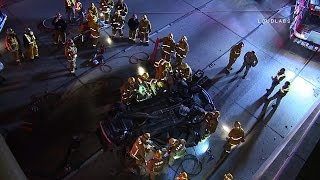 110 Fwy Overpass Accident ***GRAPHIC*** / Los Angeles RAW FOOTAGE