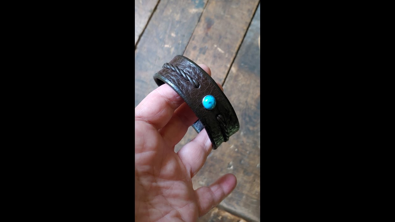 Reyes Wide Braided Leather Cuff Bracelet; Turquoise Stone Rivet, Men's Women's Twist Braid Wristband