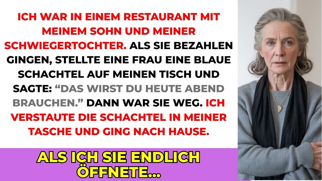 Im Restaurant Ließ Eine Frau Eine Blaue Box Auf Meinem Tisch: 