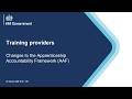 Training providers: Changes to the Apprenticeship Accountability Framework (AAF)