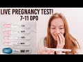 LIVE PREGNANCY TEST | FINDING OUT IM PREGNANT! | 7-11 DPO LINE PROGRESSION
