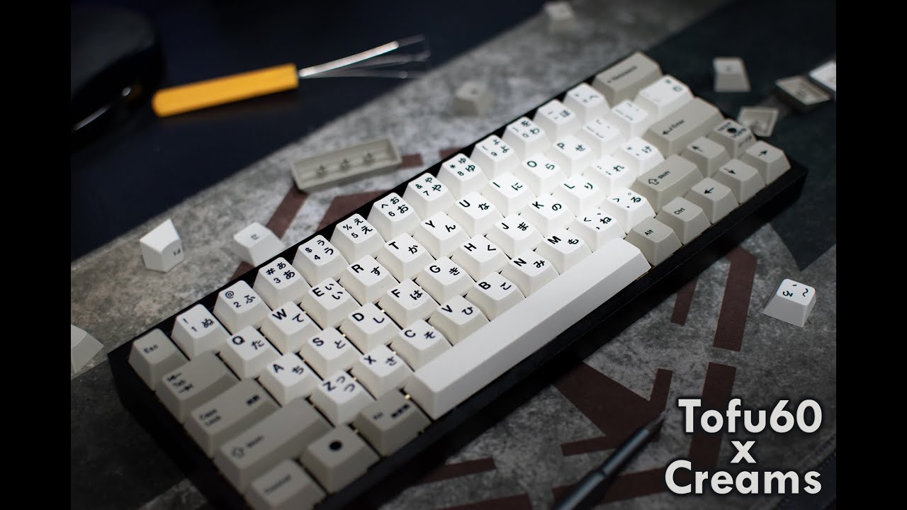 Tofu60, Lubed Cream switches, Brass plate and PBT keycaps - YouTube