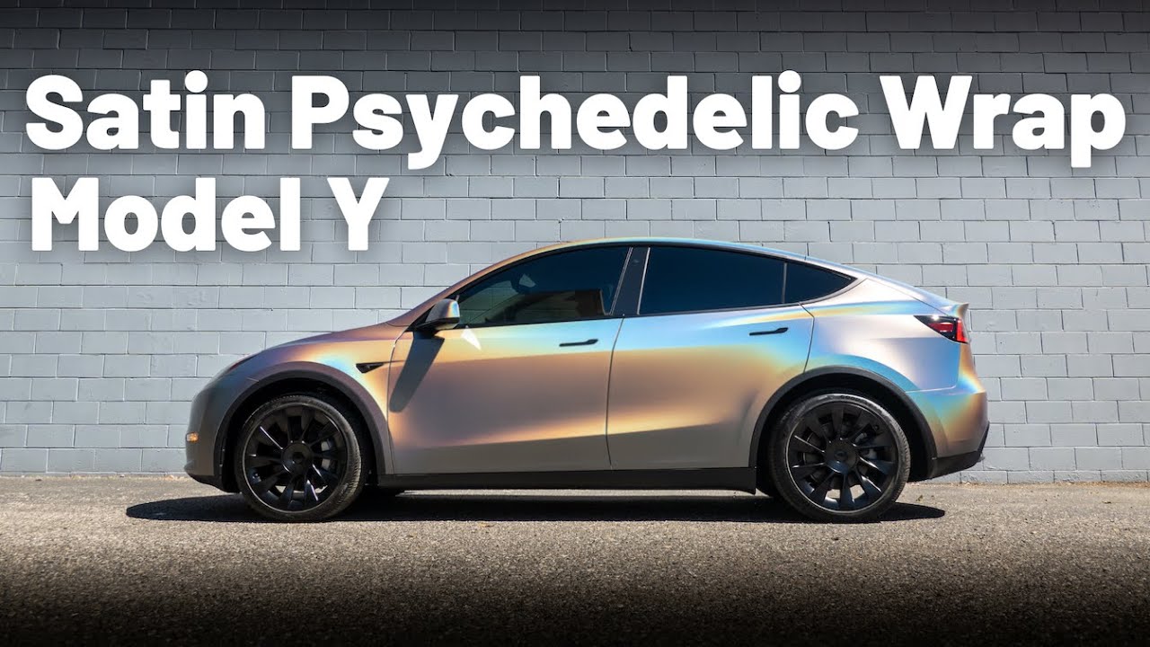 Satin Psychedelic Wrap Tesla Model Y 3m 2080 Vinyl Wrap Youtube