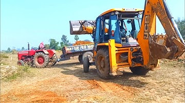 New Jcb 3dx Backhoe Loader Machine Loading Red Mud In Mahindra 295 DI Tractor | Jcb Video