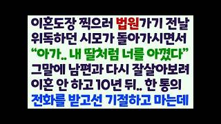 신청사연 이혼도장 찍으러 법원가기 전 날 위독하던 시모가 돌아가시며 날 아꼈다는 유언 그 말에 이혼안했더니 10년뒤 한통의 전화를 감동사연 사이다사연 라디오드라마 사연 신청사연 이혼도장 찍으러 법원가기 전 날 위독하던 시모가 돌아가시며 날 아꼈다는 유언 그 말에 이혼안했더니 10년뒤 한통의 전화를 감동사연 사이다사연 라디오드라마 사연