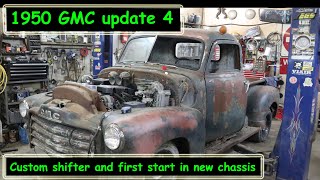 Progress on the 50 GMC, diff mounted, shifter, rad and first Start!