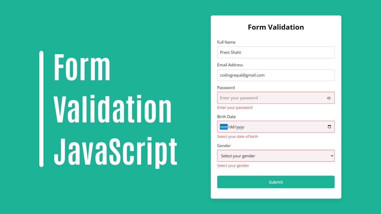 How to Implement Form Validation in HTML CSS and JavaScript - YouTube