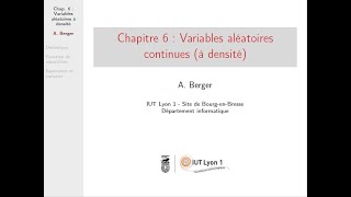 Proba-stats : Chapitre 6 Variables aléatoires continues (à densité)