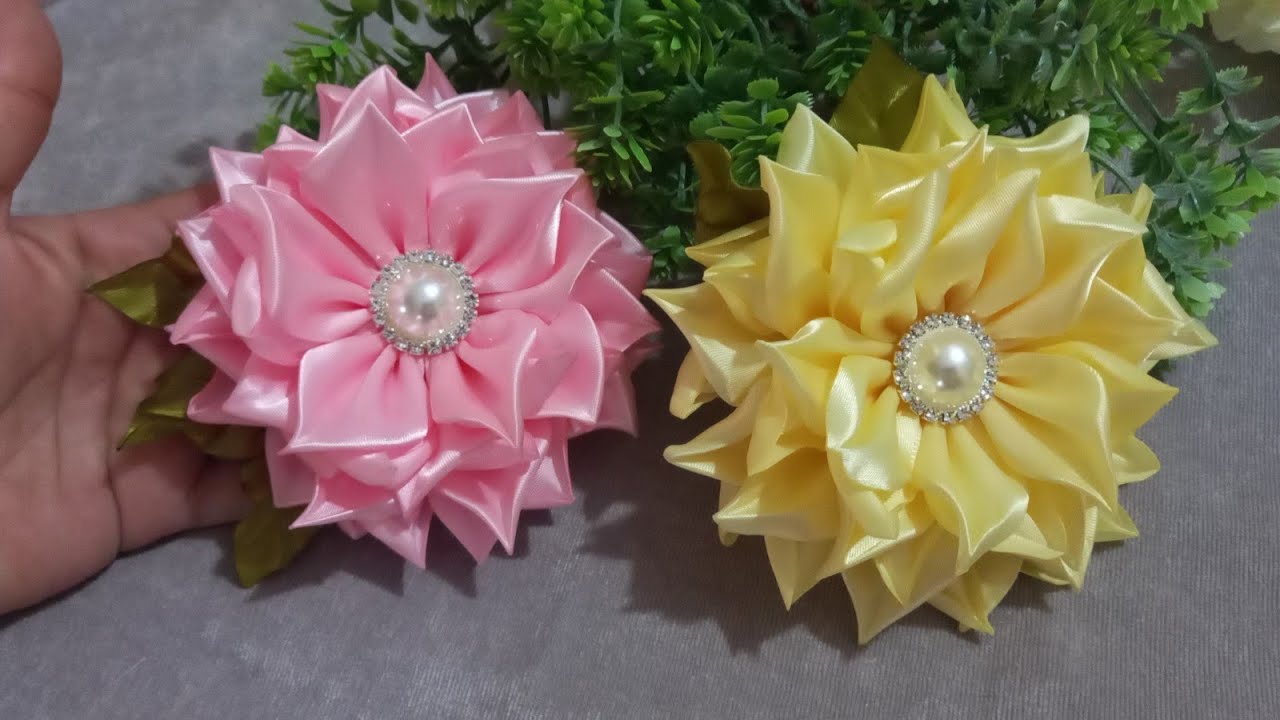 flores kanzashi grandes de listón satin de 4 cm /paso a pasó/@mayraleon4265 flores fáciles