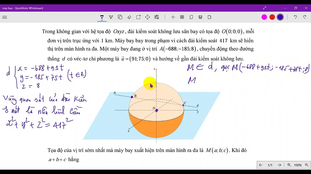 Trong không gian với hệ tọa độ Oxyz, đài kiểm soát không lưu sân bay có tọa độ O(0;0;0)