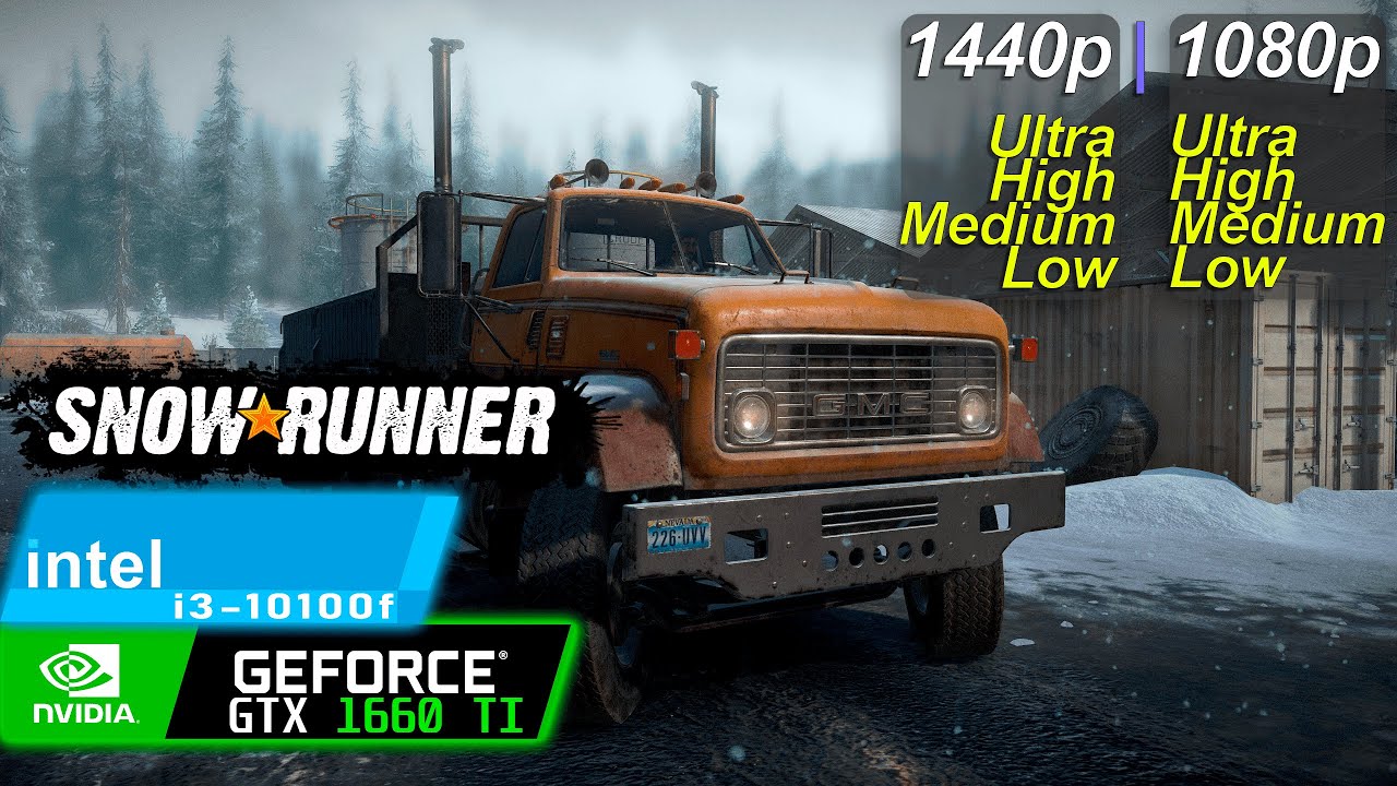 SnowRunner | GTX 1660 ti + i3-10100f - 1080p, 1440p - Ultra, High, Medium, Low settings