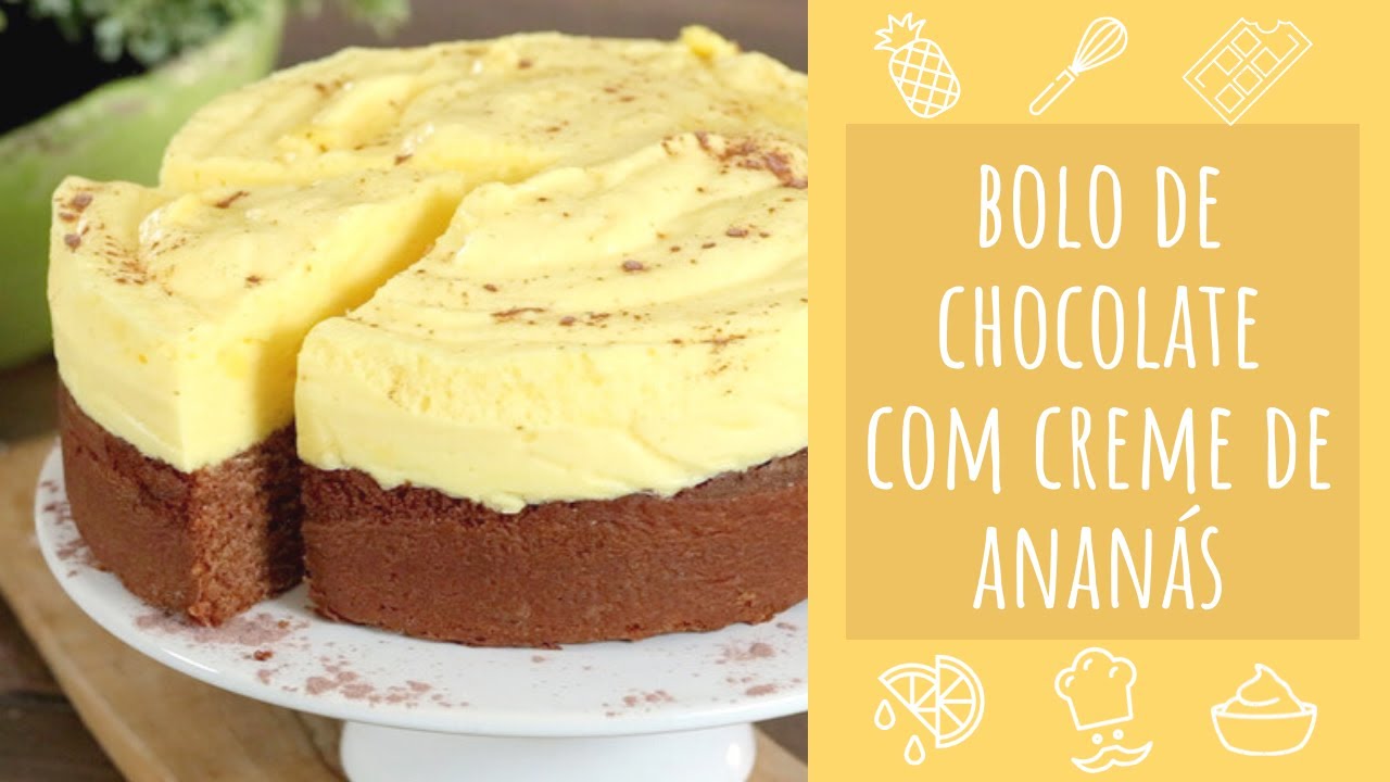Bolo de chocolate com creme de ananás (fácil e