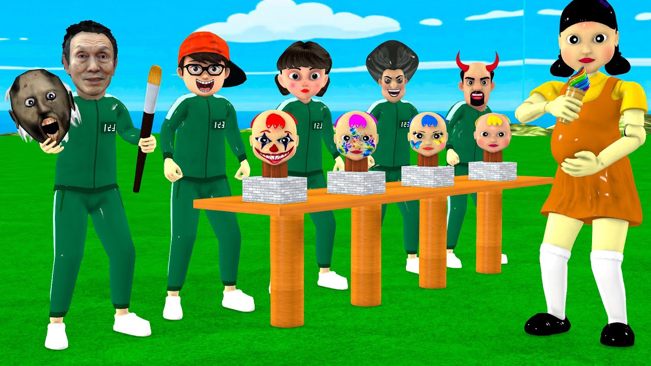 Scary Teacher 3D vs Squid Game Face Makeup Baby vs Keep Balance Level Max 5 Times Challenge