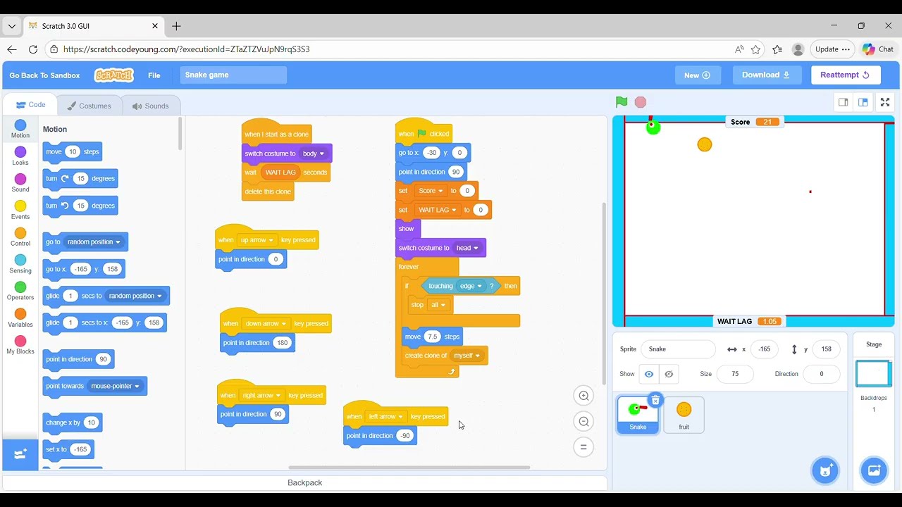How to Make a Snake Game in Scratch | Tutorial  #scratch