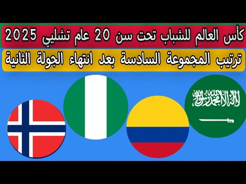 ترتيب المجموعة السادسة كأس العالم للشباب تحت سن 20 عام بعد انتهاء الجولة الثانية ومواعيد الجولة 3