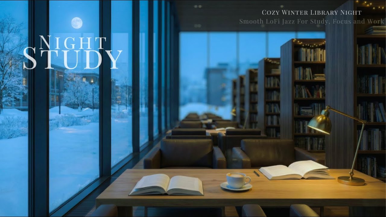 Cozy Winter Library Night Smooth LoFi Jazz For Study, Focus & Work [ Work Ambience ] 