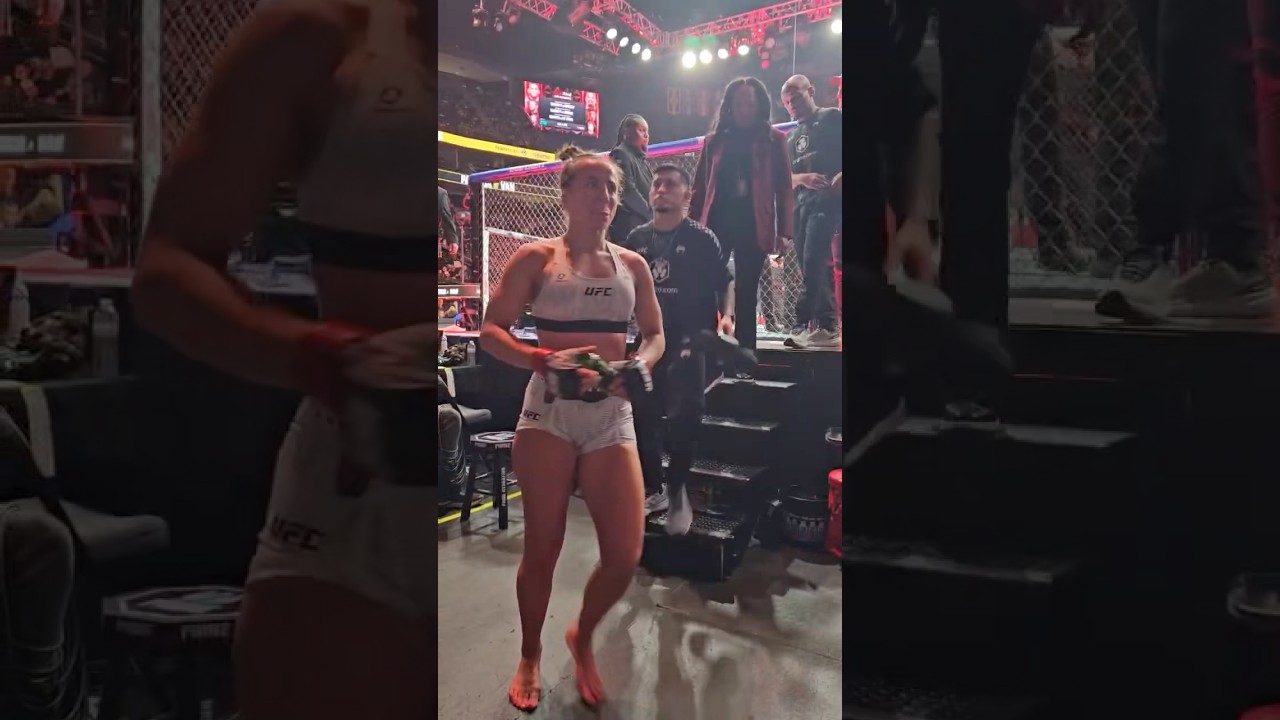 Maycee Barber leaves octagon after her victory against Karine Silva at the UFC  323