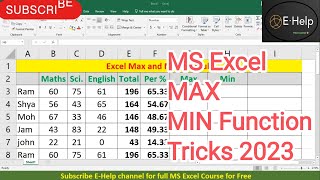 Min and Max Function in Excel । Function in Excel। Excel Tutorial Formulas । Learn Excel 2023