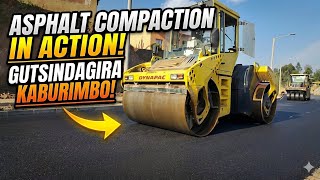 Road roller & compactor are compacting asphalt