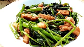 Kangkong at Baboy with Oyster Sauce|Kangkong with oyster sauce