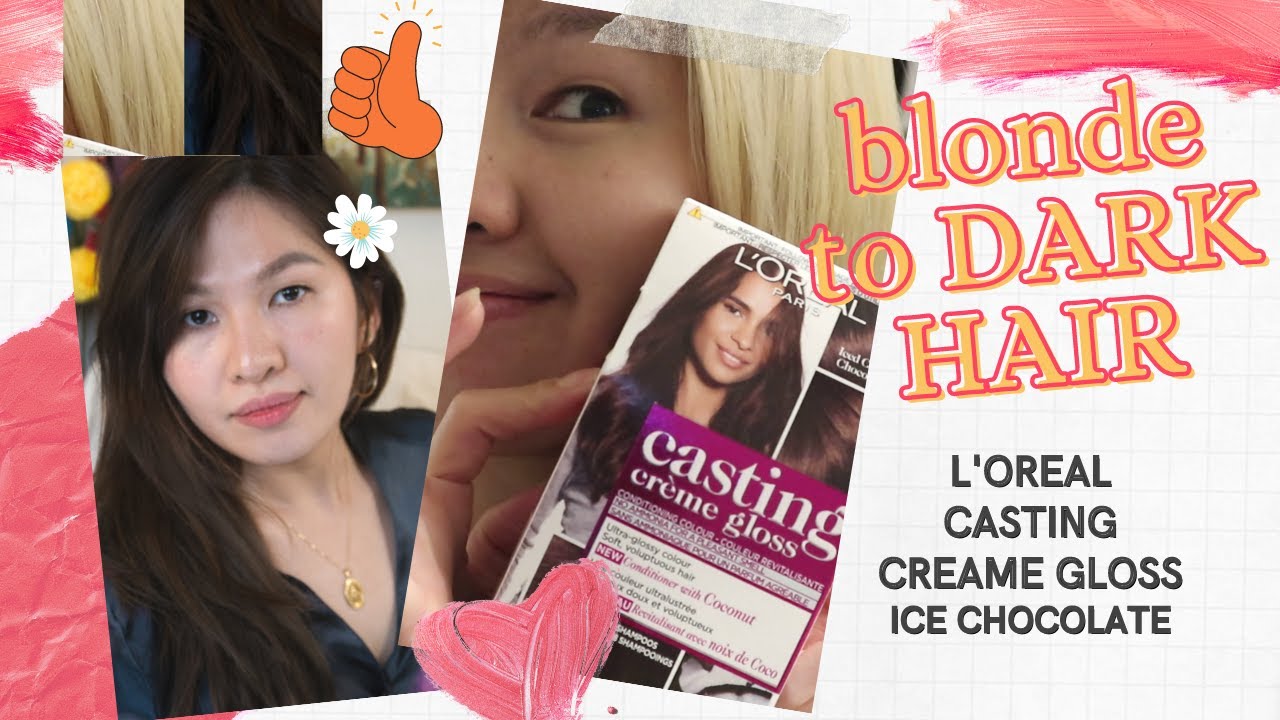 LOREAL CREME GLOSS ICE CHOCOLATE || BLONDE TO DARK HAIR - YouTube