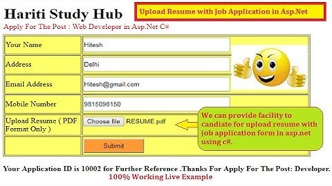 Upload Resume in PDF with Job Application Online in Asp.Net C# | Hindi  | Free Online Classes
