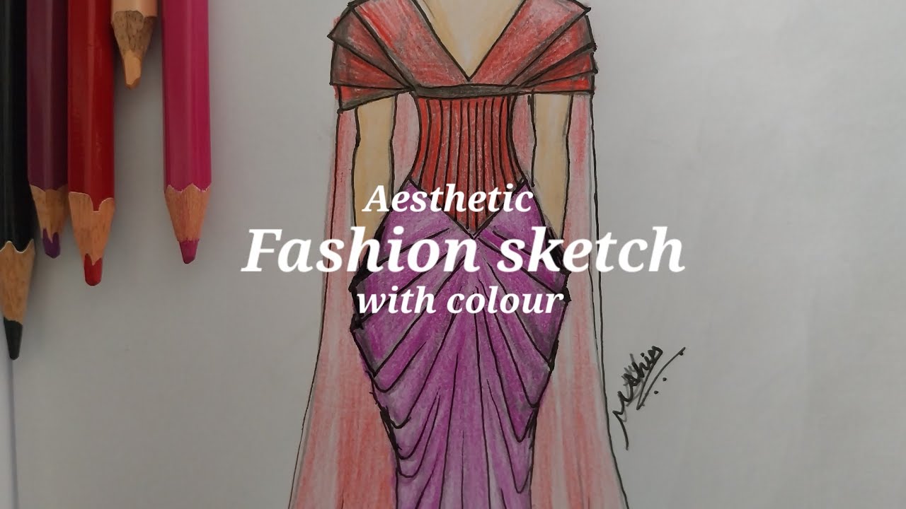 Draw a fashion sketch with colour..#drawing #art #trending #dress #fashionsketch 
