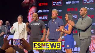 Mike tyson lands some friendly heavy jabs on jake Paul during faceoff  esnews boxing