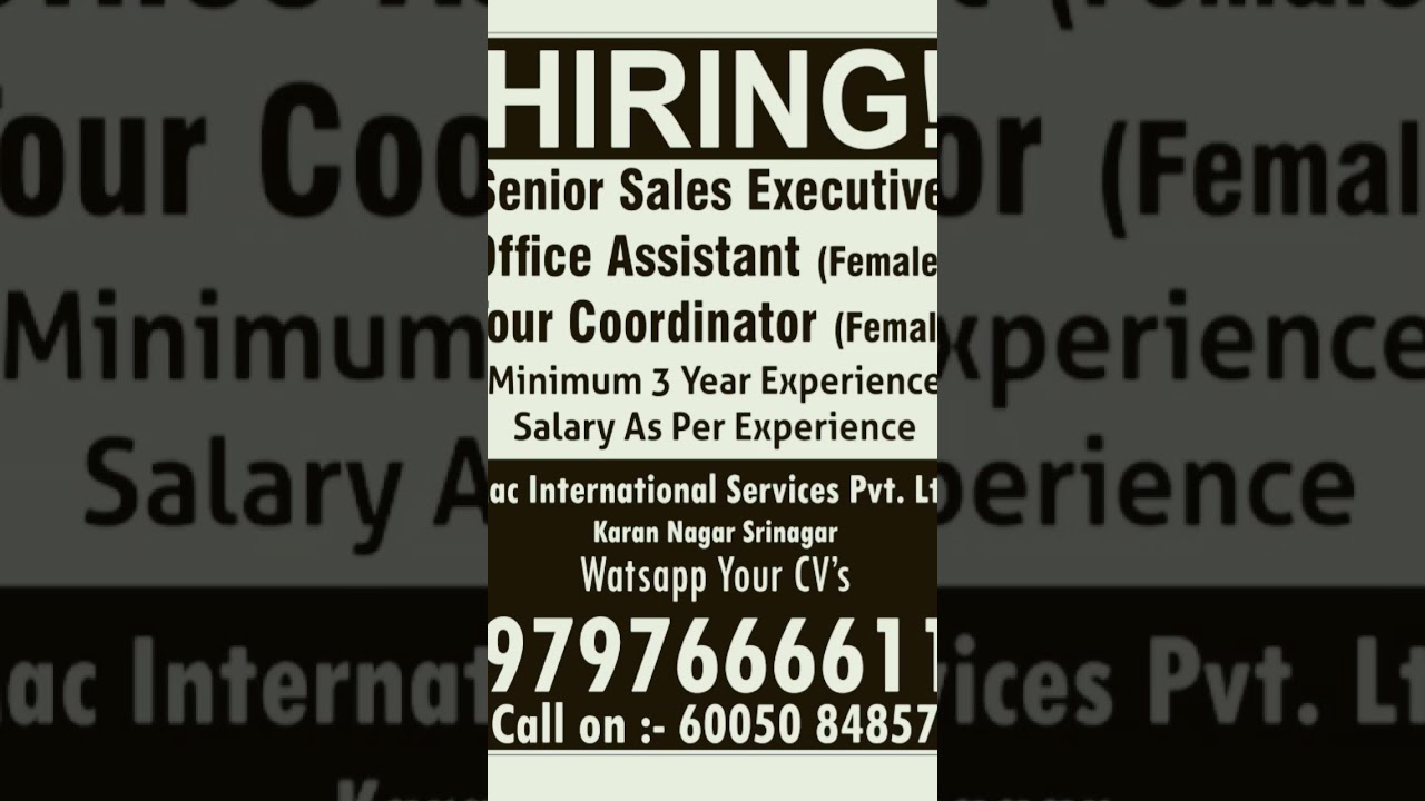 Various job vacancies in srinagar, Jammu and Kashmir